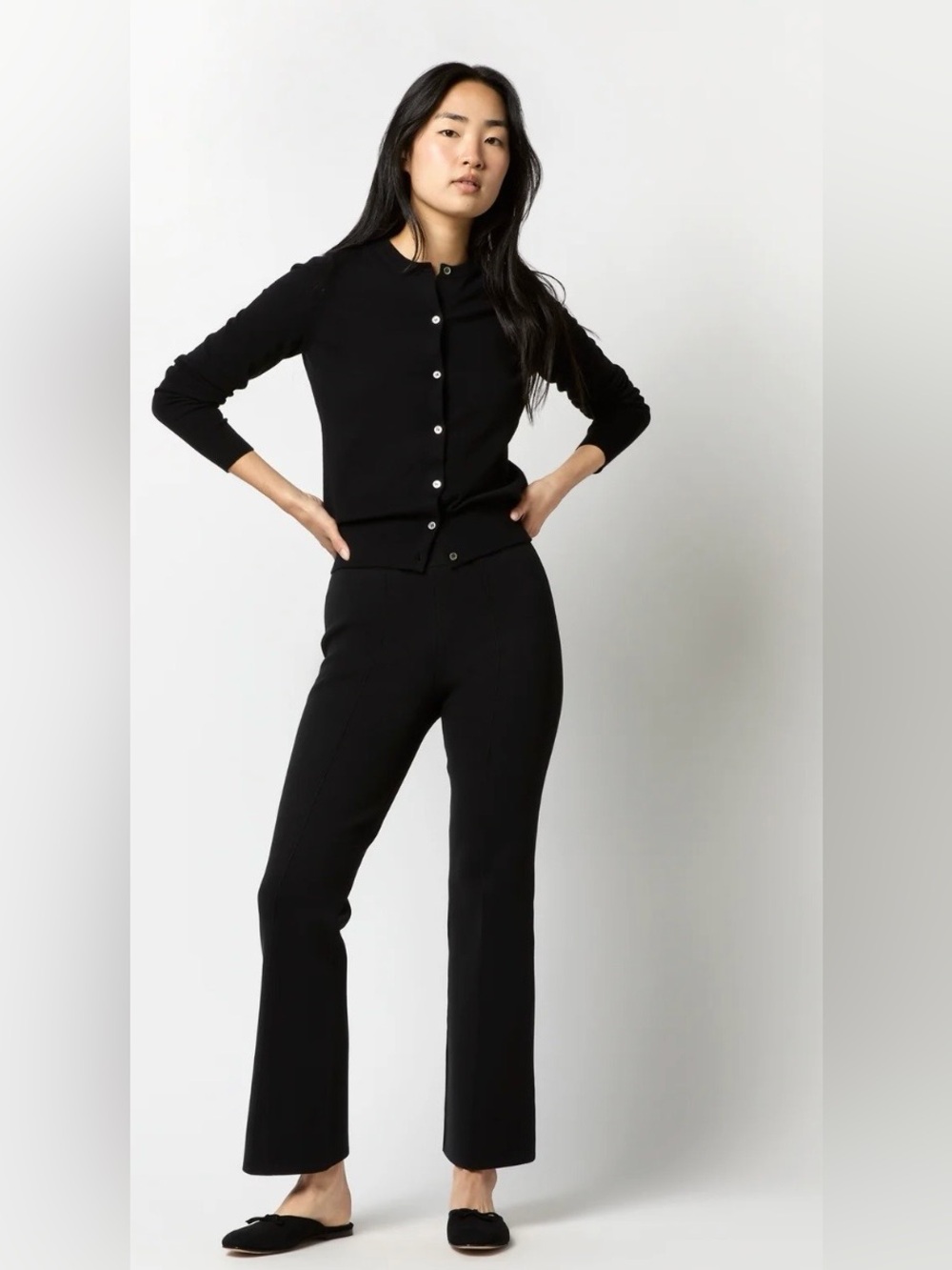 ANN MASHBURN Black Cropped Knit Flare Pant
